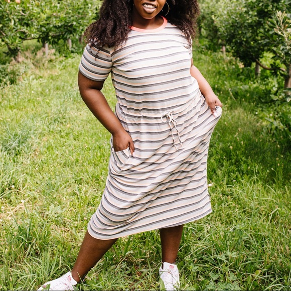 Striped Drawstring T-Shirt Dress - Picture 4 of 12